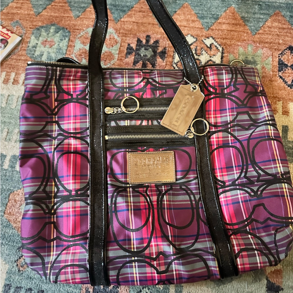 Coach Poppy Tartan Tote